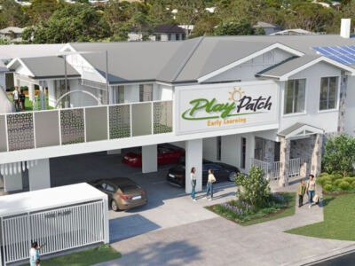Exterior view of the newly acquired childcare centre site in Annerley, Queensland. The modern early learning facility sits on a prominent corner block with high visibility and easy access to inbound Brisbane CBD traffic. This landmark 108-place centre, secured off-market by Mollard Property Group, showcases strategic site acquisition and smart negotiation in a competitive metropolitan location.