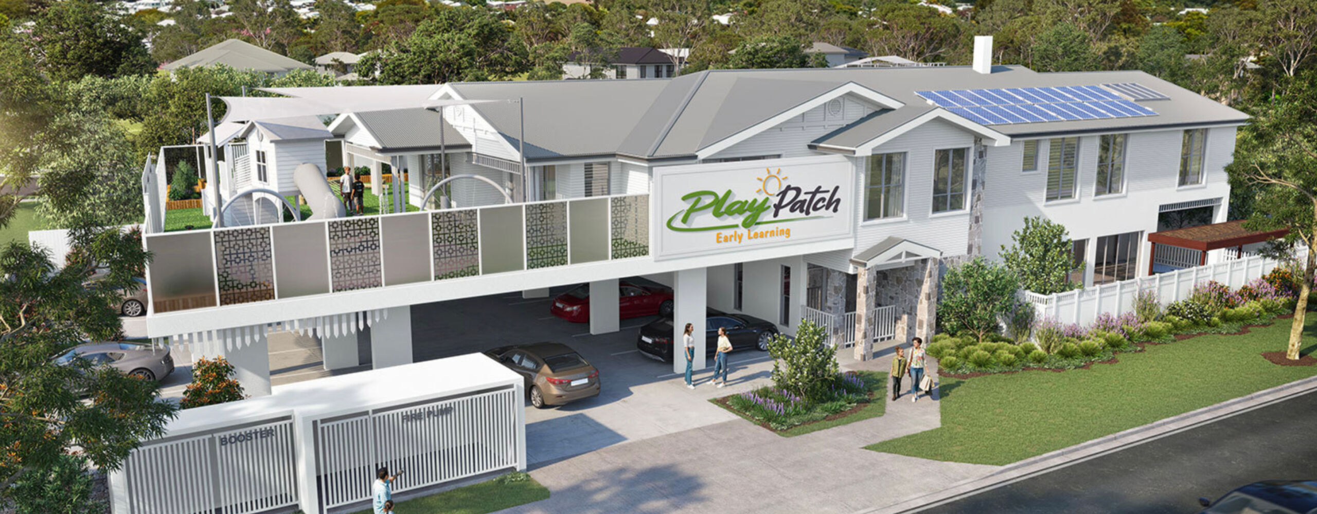 Exterior view of the newly acquired childcare centre site in Annerley, Queensland. The modern early learning facility sits on a prominent corner block with high visibility and easy access to inbound Brisbane CBD traffic. This landmark 108-place centre, secured off-market by Mollard Property Group, showcases strategic site acquisition and smart negotiation in a competitive metropolitan location.