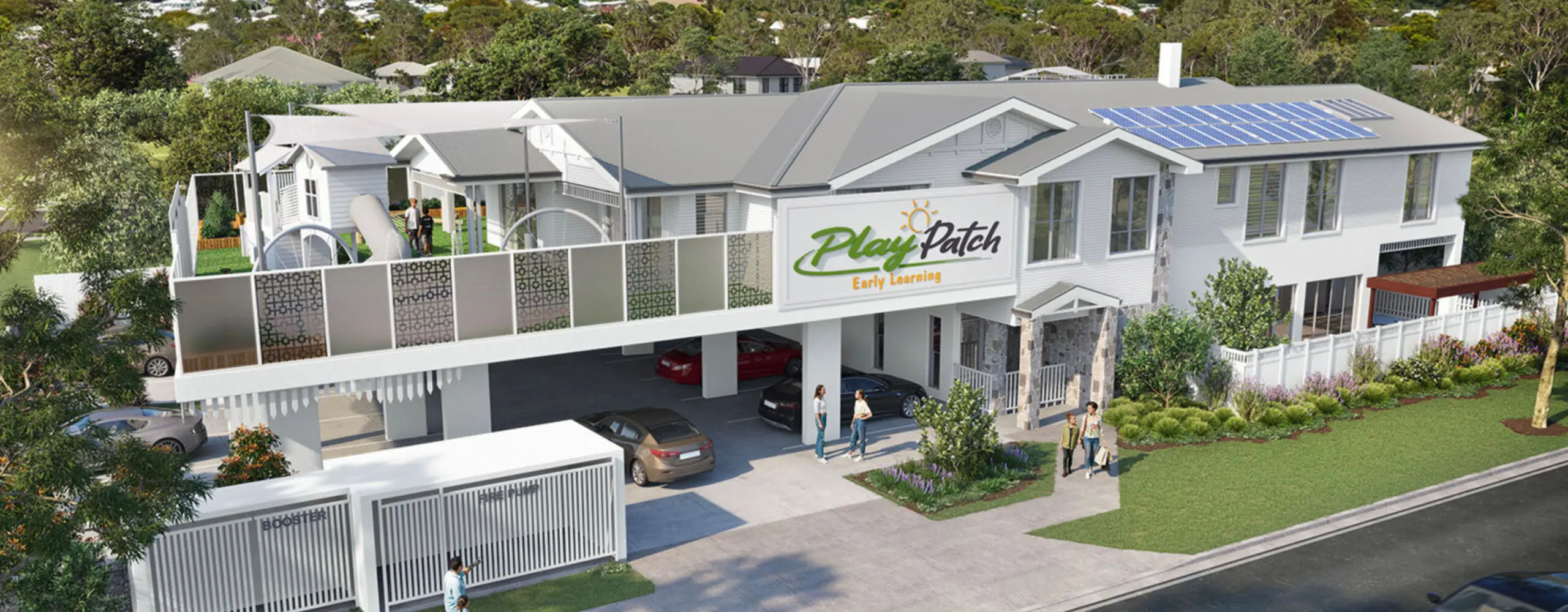 Exterior view of the newly acquired childcare centre site in Annerley, Queensland. The modern early learning facility sits on a prominent corner block with high visibility and easy access to inbound Brisbane CBD traffic. This landmark 108-place centre, secured off-market by Mollard Property Group, showcases strategic site acquisition and smart negotiation in a competitive metropolitan location.