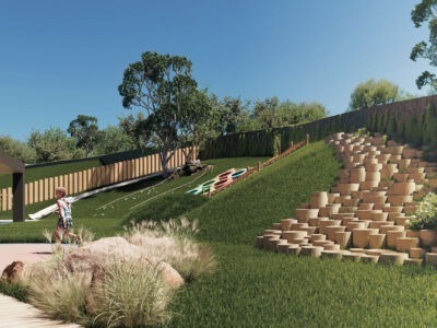 Exterior view of a modern childcare centre with bright colours, safe outdoor play areas, and welcoming signage, representing Mollard Property Group’s expertise in designing and developing early learning facilities.