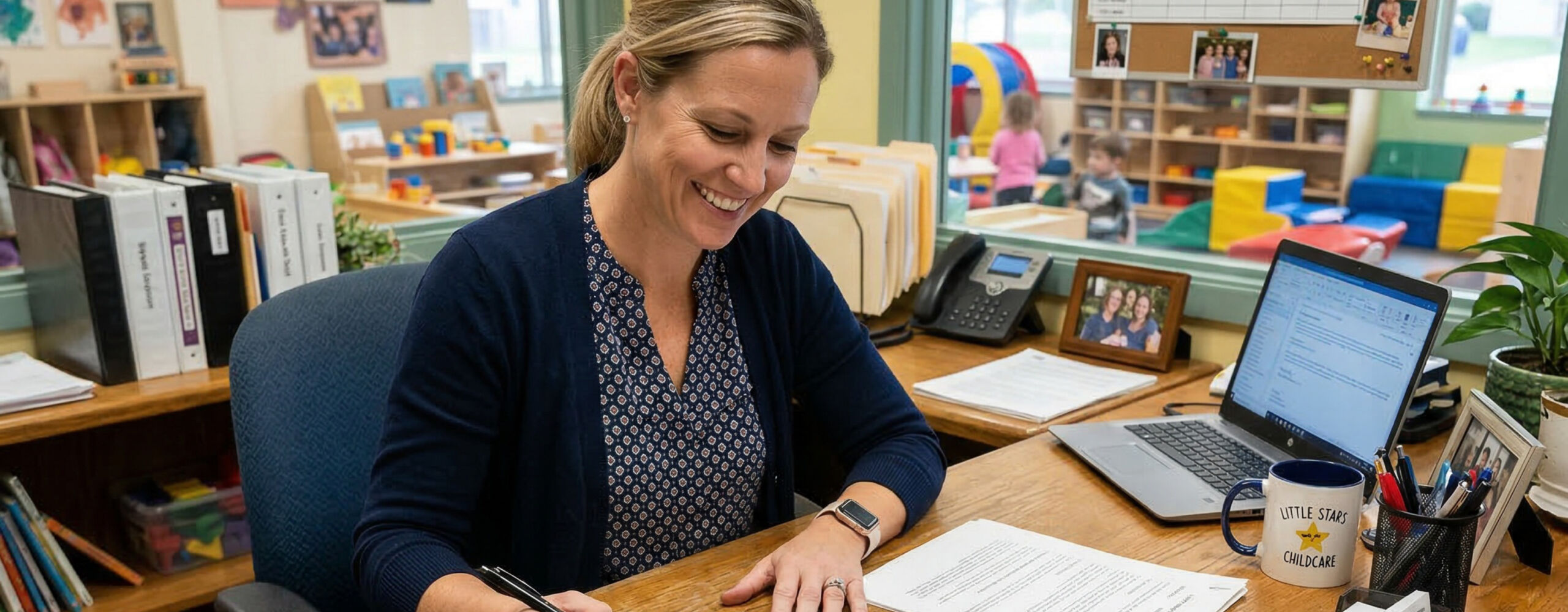 A professional woman smiling while signing a lease agreement at a desk, representing confidence and certainty in securing a long-term childcare tenant. Overlaid promotional messaging from Mollard Property Group highlights their tenant-first model, emphasising reduced vacancy and planning risk, data-driven site selection, and the benefits of pre-leasing to experienced childcare operators. The content promotes secure long-term income, stronger funding and valuation outcomes, and end-to-end advisory services, including site assessment and feasibility studies for childcare development.