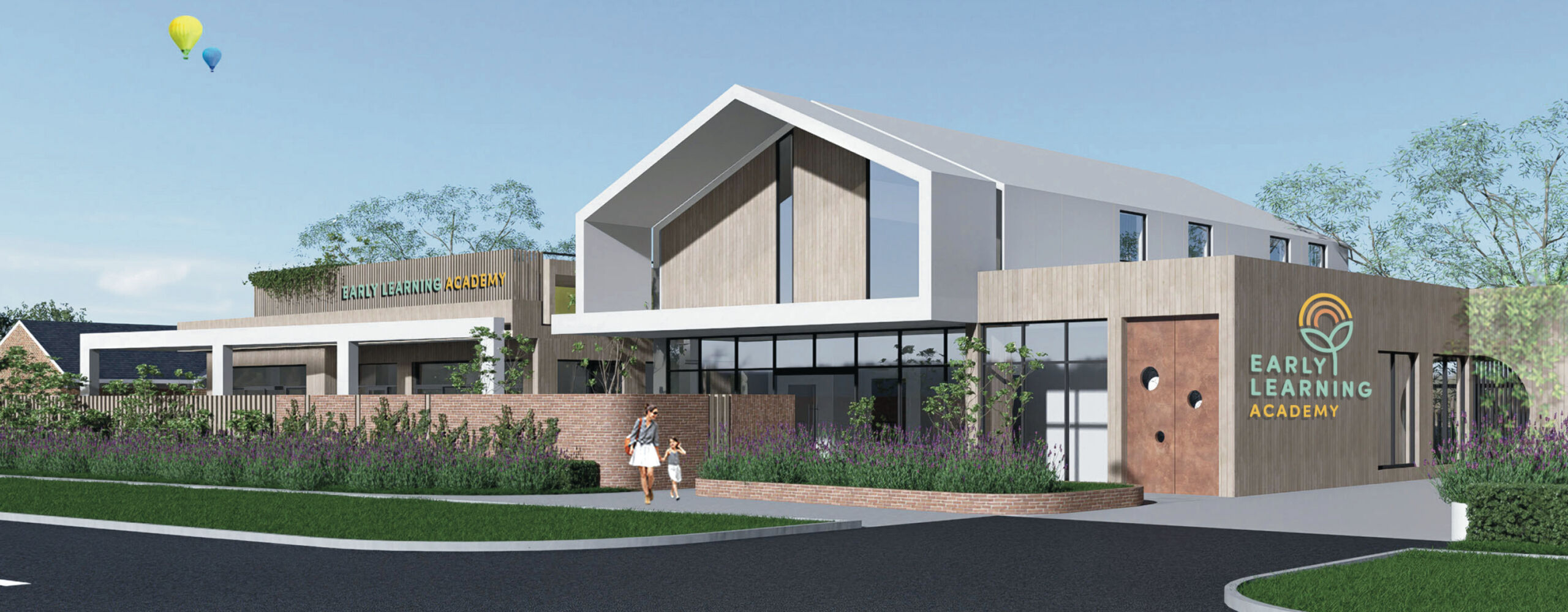 Established childcare centre building with secure entry, branded signage, landscaped outdoor play areas, and dedicated parent parking, representing an operational early learning business and property asset under acquisition review and due diligence assessment.