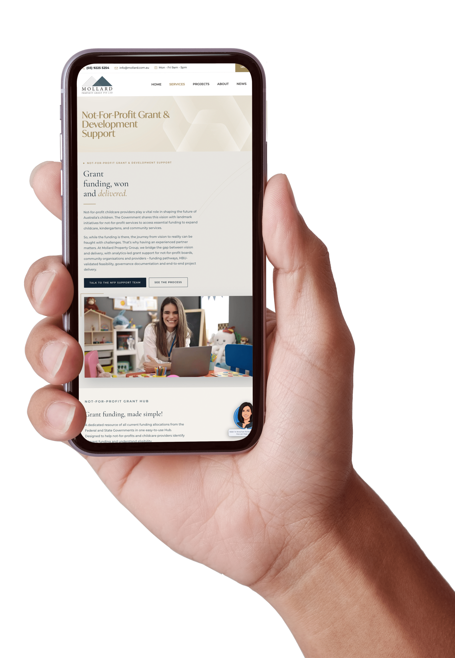 Mollard NFP Grant Hub on mobile