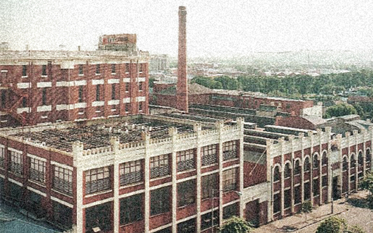Historic aerial view of the former Victoria Brewery buildings prior to redevelopment.