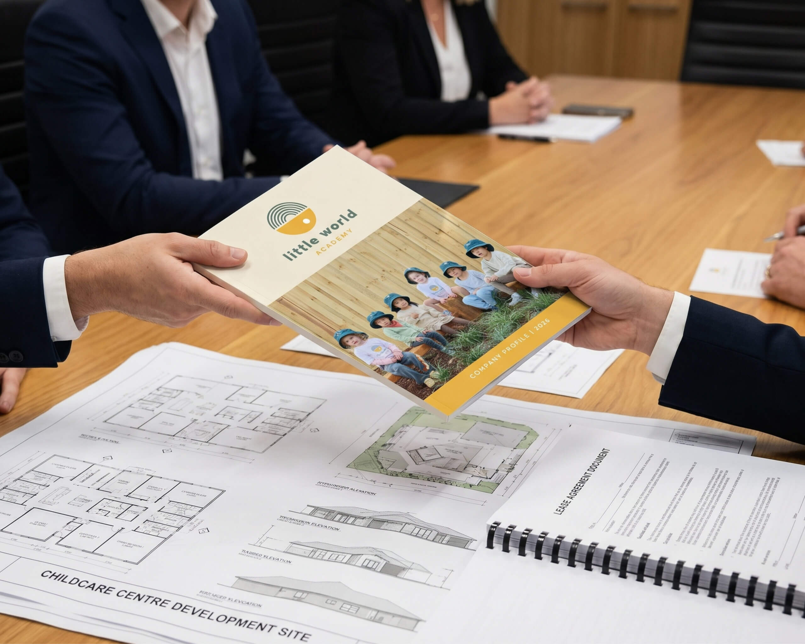 Childcare centre corporate profile presented across a development plan